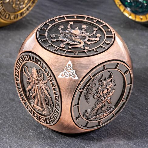 KERWELLSI 7 in 1 DND Dice Set, Polyhedral Metal Spinner Dice, 3D Relief D and D Role Playing Dice with Gift Box (Copper) in Saudi Arabia