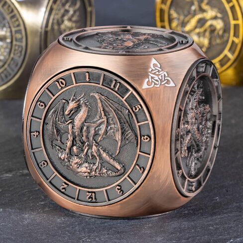 KERWELLSI 7 in 1 DND Dice Set, Polyhedral Metal Spinner Dice, 3D Relief D and D Role Playing Dice with Gift Box (Copper) in Saudi Arabia