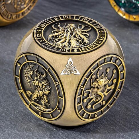 KERWELLSI 7 in 1 DND Dice Set, Polyhedral Metal Spinner Dice, 3D Relief D and D Role Playing Dice with Gift Box (Copper) in Saudi Arabia