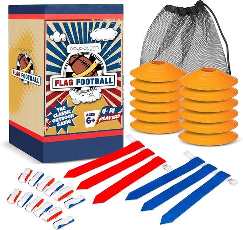 Play Platoon 14 Player Premium Flag Football Set - 14 Football Belts & Cones, 42 Flags, Marking, Scoreboard, 4 Pylons, 2 Whistles, 2 Penalty, Ball in Saudi Arabia
