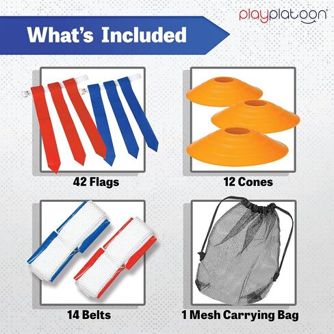 Play Platoon 14 Player Premium Flag Football Set - 14 Football Belts & Cones, 42 Flags, Marking, Scoreboard, 4 Pylons, 2 Whistles, 2 Penalty, Ball in Saudi Arabia