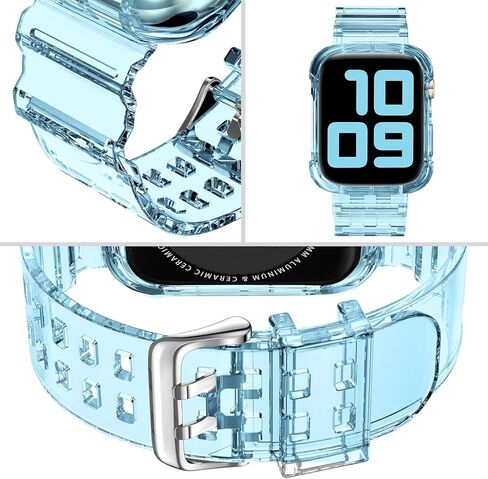 DABAOZA متوافق مع سوار ساعة Apple الشفاف 41 مم 40 مم 38 مم 46 مم 45 مم 44 مم 42 مم 49 مم مع حافظة، حزام رياضي لامع للنساء لسلسلة iWatch Band 10 9 8 7 6/SE 5 4 3 2 1 Ultra 2/1 in Kuwait