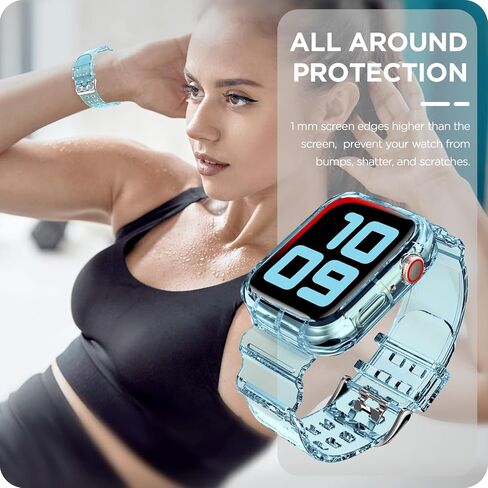 DABAOZA متوافق مع سوار ساعة Apple الشفاف 41 مم 40 مم 38 مم 46 مم 45 مم 44 مم 42 مم 49 مم مع حافظة، حزام رياضي لامع للنساء لسلسلة iWatch Band 10 9 8 7 6/SE 5 4 3 2 1 Ultra 2/1 in Kuwait