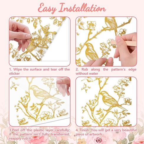 فرك على ملصق نقل للأثاث الحرف ديكور 6 "x12" الفروع الذهبية والطيور ، 3pcs مضادة للماء الأشعة فوق البنفسجية نقل DTF للملابس الداخلية درج أرجاء الزجاج الزجاج in Kuwait