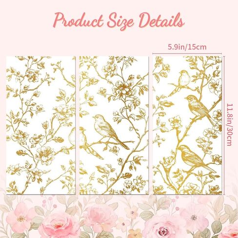 فرك على ملصق نقل للأثاث الحرف ديكور 6 "x12" الفروع الذهبية والطيور ، 3pcs مضادة للماء الأشعة فوق البنفسجية نقل DTF للملابس الداخلية درج أرجاء الزجاج الزجاج in Kuwait