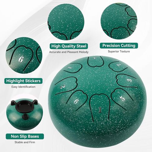 Rain Drum For Outside, Steel Tongue Drum 6 Inch 8 Notes, Tongue Drum with Mallets for Musical Education Entertainment Gifts (Dark Green) in Saudi Arabia