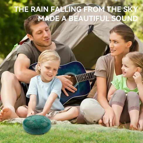 Rain Drum For Outside, Steel Tongue Drum 6 Inch 8 Notes, Tongue Drum with Mallets for Musical Education Entertainment Gifts (Dark Green) in Saudi Arabia