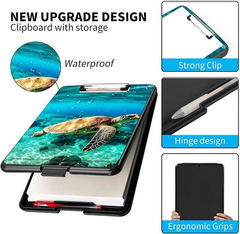 Sea Turtle Clipboard with Storage Clip Boards,Plastic Nursing A4 Clipboards Foldable Waterproof Nursing Plastic Clipboard with File Folder Storage Case for Teacher,Doctor,Offices in Kuwait