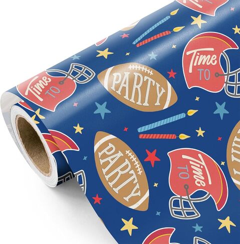 WRAPAHOLIC Soccer Christmas Wrapping Paper - Mini Roll - 17 Inch x 16.5 Feet - Snowflakes and Santa Hat Soccer Wrapping Paper for Christmas, Sport Party, Holiday, Party Celebration in Saudi Arabia