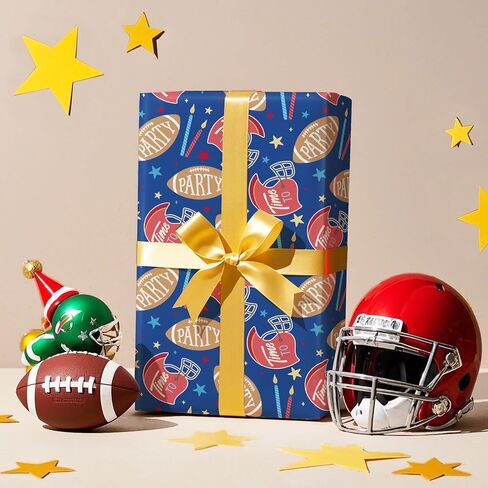 WRAPAHOLIC Soccer Christmas Wrapping Paper - Mini Roll - 17 Inch x 16.5 Feet - Snowflakes and Santa Hat Soccer Wrapping Paper for Christmas, Sport Party, Holiday, Party Celebration in Saudi Arabia