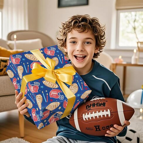 WRAPAHOLIC Soccer Christmas Wrapping Paper - Mini Roll - 17 Inch x 16.5 Feet - Snowflakes and Santa Hat Soccer Wrapping Paper for Christmas, Sport Party, Holiday, Party Celebration in Saudi Arabia