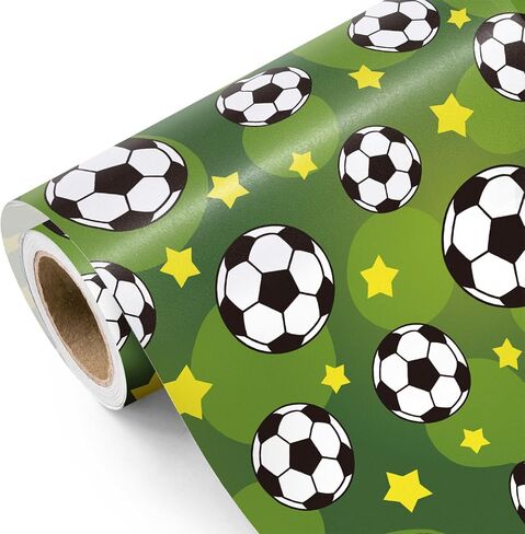WRAPAHOLIC Soccer Christmas Wrapping Paper - Mini Roll - 17 Inch x 16.5 Feet - Snowflakes and Santa Hat Soccer Wrapping Paper for Christmas, Sport Party, Holiday, Party Celebration in Saudi Arabia