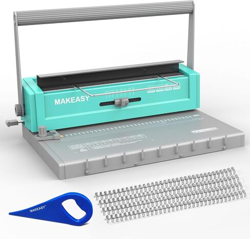 MAKEASY Binding Machine - Wire Binding Machine, 34 Hole, 12 Sheets Punch Capacity, Metal Book Maker Machine with 1 Box Wire Spines & Ring Opener in Kuwait
