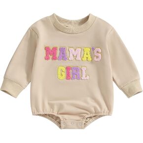 Multitrust Toddler Baby Girl Clothes Embroidery Mama's Girl Sweatshirt Romper Oversized Bodysuit Onesie Baby Girls Outfit in Kuwait
