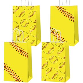 gisgfim 16 Pcs Softball Party Treat Bags Favor Softball Goodie Treat Bags Softball Present Bags Kraft for Sport Softball Theme Birthday Party Decorations Supplies