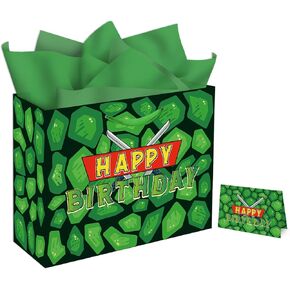 13" Large Turtle Gift Bag Set with Greeting Card and Tissue Papers, Happy Birthday Gift Bags for Green Turtle Theme Birthday Party Party Celebration.