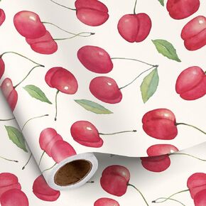 RUSPEPA VINTAGE Cherry Wrapp Paper Roll ، RINI ROLL ، Watercolor Red Cherry Pattern Pattern Paper Paper لعيد الميلاد ، هدايا الصيف ، عيد الحب ، دش الزفاف ، حفل زفاف ، 17 بوصة × 16.4 قدمًا