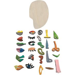 Toyandona Montessori Face Puzzle Face Worden Piczle Picasso Art Plasset Playset Wooden Montessori Buzzles 26 أجزاء خشبية لخيال الأطفال والإبداع DIY Jigsaw Toys