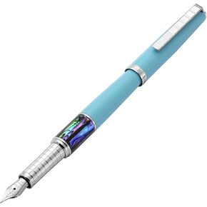 Xezo Speed ​​Master Fountain Pen ، Nib Fine Tear. السماء غير اللامعة الأزرق مع قذيفة بحر براوا أذن البحر. مطلي بالكروم. جسم نحاسي خفيف الوزن. لا اثنين على حد سواء. محفور برقم تسلسلي