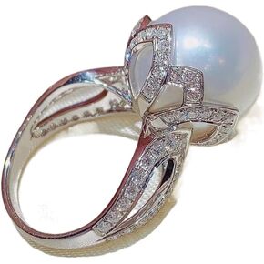 925 Sterling Silver Shining Pearl Cubic Zirconia Rings Diamond Rings for Women Jewelry Findings Earring Backs Findings (US Code 10)