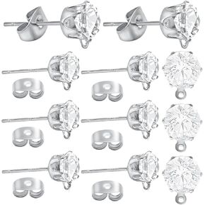 Aylifu 40pcs Crystal Rhinestone Earring Posts with Loop Cubic Zirconia Stud Earrings and 40pcs Earring Stoppers for DIY Jewelry Making Party Favor Gifts