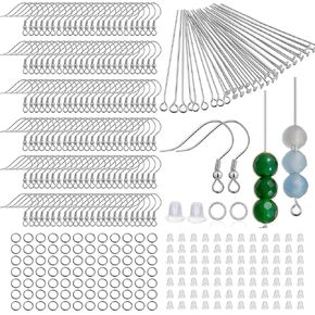 Hypoallergenic Earring Making Kit,1000Pcs Ear Wires Fish Hooks Earring Making Supplies Kit with Hypoallergenic Earring Hooks Clear Silicone Earring Backs Stoppers Pins Jump Rings for Jewelry Making