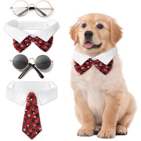 K1tpde Dog Necktie مع نظارة شمسية - 4 مساءً علاقات رقبة الكلب وخلايا القوس القابلة للتعديل للربط المتوسطة الكلب الكلب الأليفة الربط اليوميات للكلاب اليومية ارتداء أزياء حفلات عيد ميلاد العطلة (كبيرة)