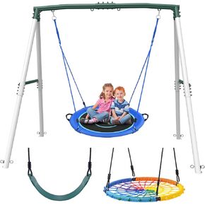 Hapfan Swing Bundle-7.5 FT Swing Swing مع 40 '' Saucer Swing ، 32 '' Spider Web Swings ، حزام أرجوحة