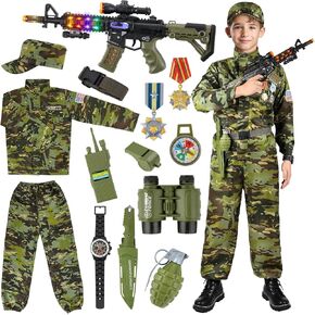 Kids Army Costume for Boys, Military Army Costume with Army Toys, Solider Boy Dress up, Halloween Costumes for Boys