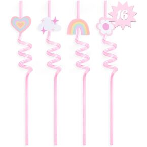 XO ، Fetti Party Decorations REABLEBOW RAINBOW HEART FLOWER STRAW STRAW - 16 PC | زخارف قوس قزح Bday ، عيد ميلاد يونيكورن ، وشراب الشرب ، وبراستيل حفلة لطيفة ، وأدوات المائدة استحمام الطفل