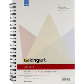 KINGART 9" x 12" Spiral Bound Sketch Book Pad, 100 Sheets, 60lb (90gsm) - Artist Sketching Drawing Pad, Acid-Free - Graphite Colored Pencils, Charcoal - Adults, Students