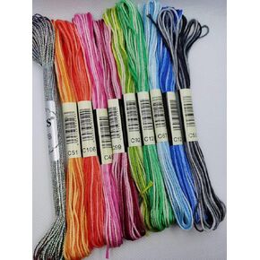 KCS 9 skeins 6-Strand Cross Stitch Variegated Cotton Embroidery Floss + 1 Skein Pearl Shiny Metallic Thread (A)