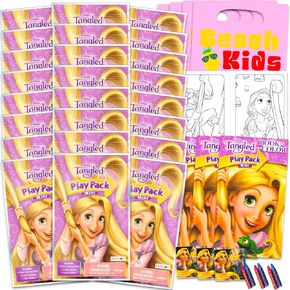 Disney Tangled Mini Party Favors مجموعة للأطفال - حزمة من 24 Mini Tangled Grab N Go Play مع صفحات التلوين والملصقات والمزيد | ألعاب رابونزيل