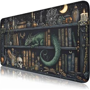 المكتب حصيرة Dragon Library Bookshelf Mouse Pad Big XXL Maming Mouse Mouse Pad for Desk Mousepad مع حواف مخيط ، حصيرة الماوس لوحة المفاتيح للمكتب Office Home 31.5x15.7 في