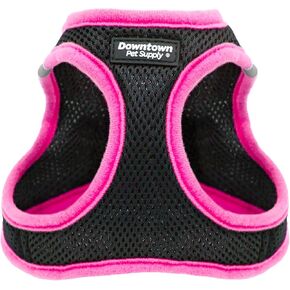 Downtown Pet Supply Step in Dog Harness for Small Dogs No Pull, Medium, Black w/Pink Trim - Adjustable Harness with Padded Mesh Fabric and Reflective Trim - Buckle Strap Harness for Dogs