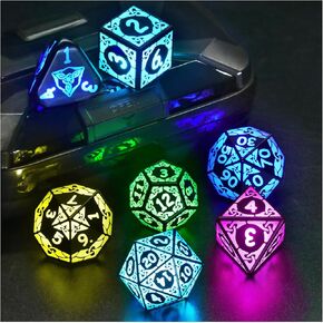 LED DICE DND DICE SET ، ZHOORQI RGB LIGHT UP DICE SET D&D قابلة لإعادة الشحن ، والأبراج المحصنة ، و Dragons DICE Accessories لألعاب لعب الأدوار (KS-RGB)