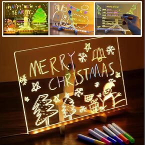 LED Note Board with Colors, 11.8 X 7.9" Led Drawing Pad Acrylic Dry Erase Board with Light, Light Up Dry Erase Board with Adjustable Stand, Led Board White Board with 7 Pen for Office School Home