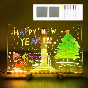 لوحة الملاحظات LED مع ألوان ، LED LEV UP لوحة رسائل أكريليك ، LED لوحة الرسم المضيئة تضيء لوحة محو جاف مع الوقوف لمدرسة Office (11.81 * 7.88 '')