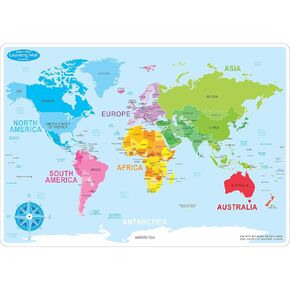 10 Pack Smart Poly Learning Mats 12 "x17" ، على الوجهين ، خريطة العالم الأساسية
