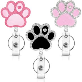 Dog Badge Reel with Alligator Clip ID Cute Retractable Badge Holder Reel Dog Paw Nurse Badge Clip for Office Workers, Doctors, Nurses,Medical Students and Teachers (Dog Paw)