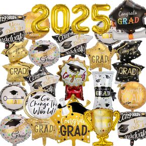 Balloons Grad Foil Grad لعام 2025 ، زينة حفل التخرج ، 8pcs بالونات Mylar