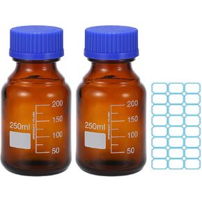 PATIKIL 2 Pack Reagent Media Storage Bottles, 500ml Borosilicate Glass Graduated Round Bottles with Orange GL32 Screw Cap and 24 Pcs Labels for Lab Water Reagent Liquids, Clear