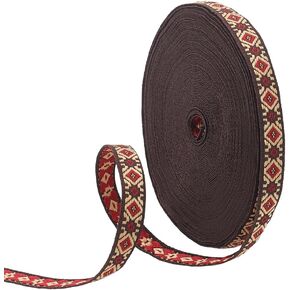 PH PandaHall 16.6 Yards Embroidered Ribbon, 0.43inch Rhombus Ethnic Jacquard Polyester Ribbon Vintage Ribbon Fabric Trim Retro Straps for Sewing Crafting Home Decor DIY Clothing Accessories