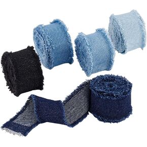 PH PandaHall 8.5 Yds x 1-1/8 inch 5 Colors Denim Ribbon, Rustic Frayed Fringes Fabric Ribbon for Wedding Invitations Gift Wrapping Bridal Bouquets DIY Crafts, 5 Rolls