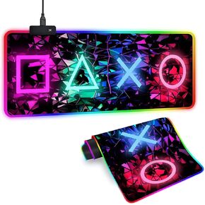 XL RGB Gaming Mouse Pad مع 14 وضعًا ضوئيًا - لوحة الماوس الإضاءة ، 31.5 × 11.8 بوصة على نمط Gamepad غير القابل للانزلاق LED Mousepad ، إكسسوارات ألعاب طويلة متوهجة للمكتب ، مقاوم للماء ، مقاوم للماء