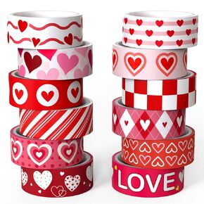 12 Rolls Love Heart Washi Tape Set ، شريط زخرفي باللونين الأحمر الزخرفي ، شريط تقنيع ، شريط تقنيع لمستلزمات اليومية ، حفل زفاف ، مجلة غير مرغوب فيه ، مخطط ، فنون وحرفيات DIY