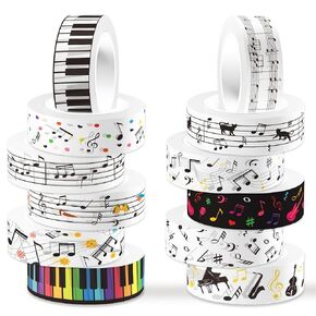 12 ROLLS MUSIC WASHI TAPE SET Black White Musical Note Piano Mustic Guitar Scrapbook Devinative Decking Washi Tapes Atticers for DIY Art Craft Bullet Junk Journal Music Offer