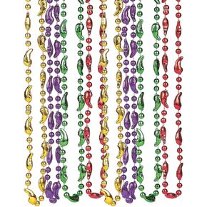 Fun Express Chili Pepper Beaded Necklaces - Colorful Cinco de Mayo & Mardi Gras Jewelry - Vibrant Shaped Motif Necklaces for Party Favors Celebrations & Festive Events - 12 Pieces