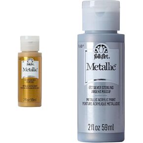 Folkart K658 Paint Acrylic Metallic ، 2 fl Oz (حزمة 1) ، حزمة الذهب والفضة العتيقة الفضية