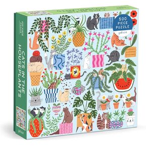 Galison Cats in The Houseplants – 500 Piece Jigsaw Puzzle Featuring Beautiful Artwork of Cats Nestled Amongst Houseplants